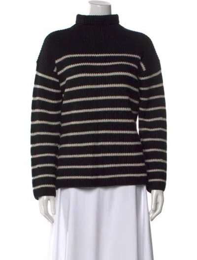 Pre-owned Allsaints Striped Turtleneck Sweater In Black