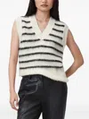 Allsaints Striped V-neck Sleeveless Vest In White