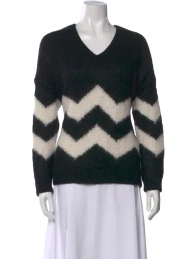 Pre-owned Allsaints Striped V-neck Sweater In Black
