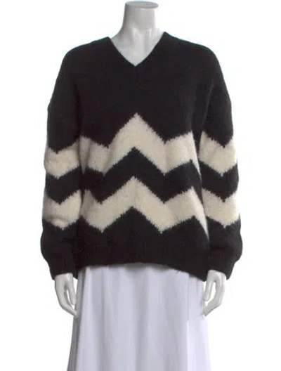 Pre-owned Allsaints Striped V-neck Sweater In Black