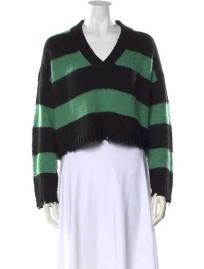 Pre-owned Allsaints Striped V-neck Sweater In Black