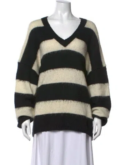 Pre-owned Allsaints Striped V-neck Sweater In Black