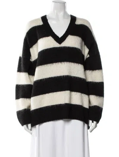 Pre-owned Allsaints Striped V-neck Sweater In Black