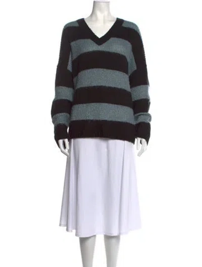 Pre-owned Allsaints Striped V-neck Sweater In Black