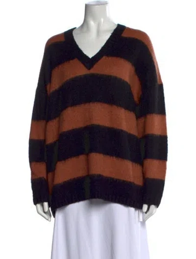 Pre-owned Allsaints Striped V-neck Sweater In Black
