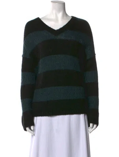 Pre-owned Allsaints Striped V-neck Sweater In Black/green