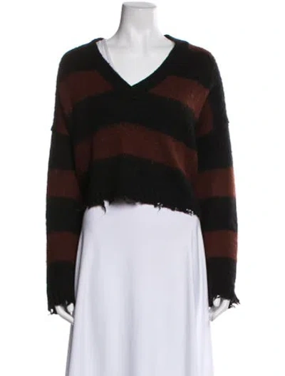 Pre-owned Allsaints Striped V-neck Sweater In Brown