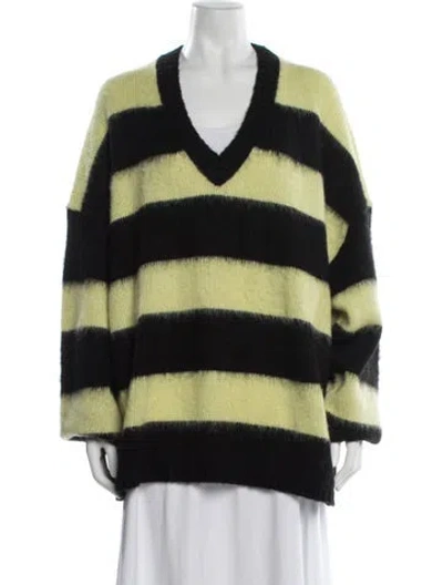 Pre-owned Allsaints Striped V-neck Sweater In Green