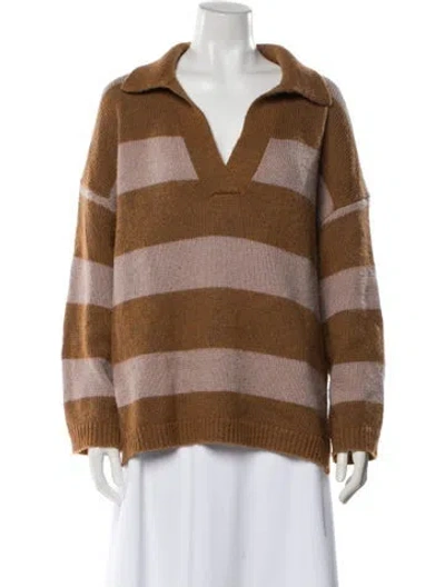 Pre-owned Allsaints Striped V-neck Sweater In Neutral