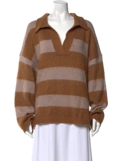 Pre-owned Allsaints Striped V-neck Sweater In Neutral