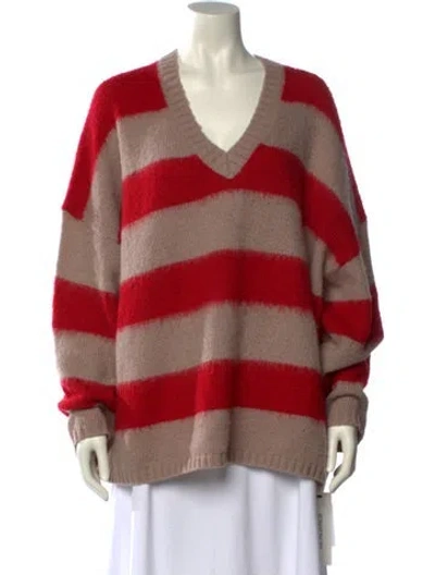 Pre-owned Allsaints Striped V-neck Sweater In Red