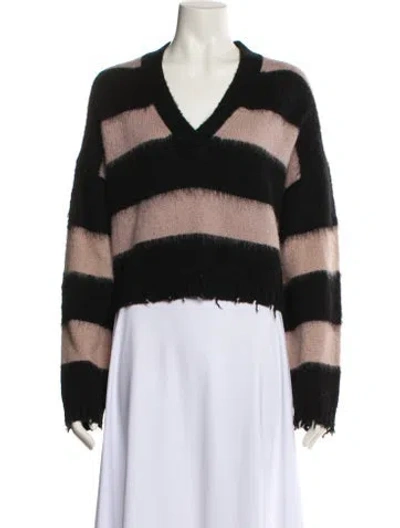 Pre-owned Allsaints Striped V-neck Sweater W/ Tags In Black