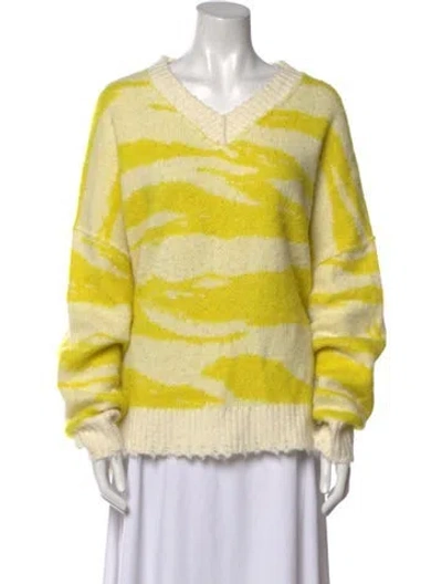 Pre-owned Allsaints Striped V-neck Sweater In Yellow