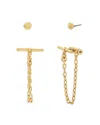 Allsaints Stud & Toggle Chain Front To Back Earrings In Silver Tone Or Gold Tone, Set Of 2 In Gold
