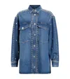 Allsaints Womens Mid Indigo Alba Stud-embellished Denim Shirt In Blue