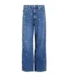 Allsaints Blake Studded Wide Leg Denim Jeans In Blue