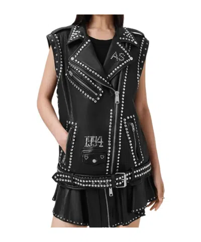 Allsaints Studded Leather Biker Vest In Black