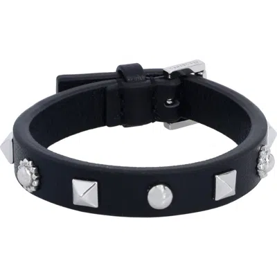 Allsaints Studded Leather Bracelet In Black