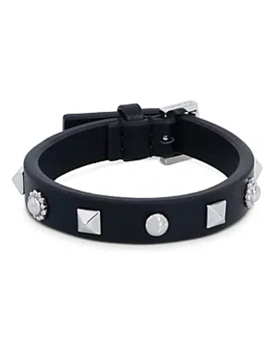 Allsaints Studded Leather Bracelet In Black/silver