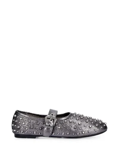 Allsaints Stud-embellished Buckle-fastening Ballet Flats In Gray