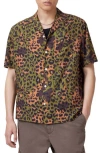 Allsaints Styx Leopard Print Ripstop Camp Shirt In Green