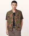 Allsaints Styx Leopard Print Ripstop Camp Shirt In Military Green