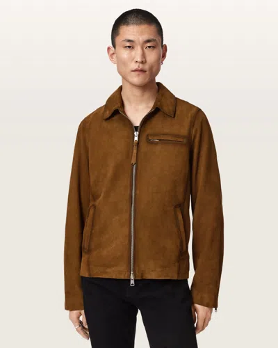 Allsaints Suede Ashwood Long Sleeve Suede Jacket In Brown