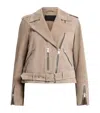 Allsaints Suede Balfern Biker Jacket In Grey