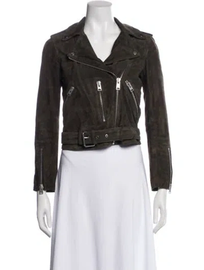 Pre-owned Allsaints Suede Biker Jacket In Green