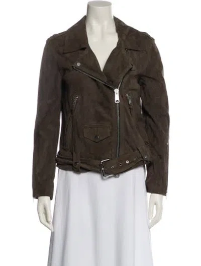 Pre-owned Allsaints Suede Biker Jacket In Green