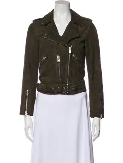 Pre-owned Allsaints Suede Biker Jacket In Green
