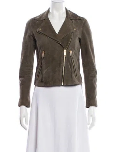 Pre-owned Allsaints Suede Biker Jacket In Green