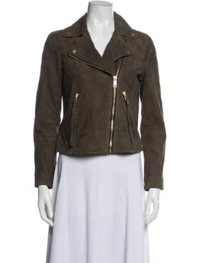 Pre-owned Allsaints Suede Biker Jacket In Green