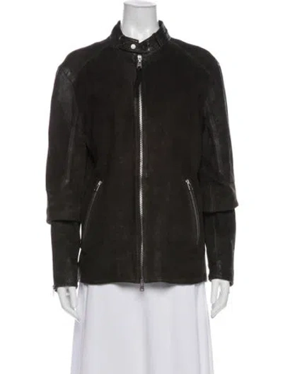 Pre-owned Allsaints Suede Biker Jacket In Green