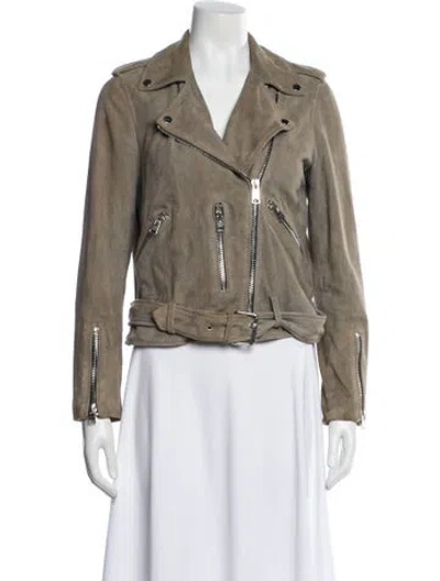 Pre-owned Allsaints Suede Biker Jacket In Neutral
