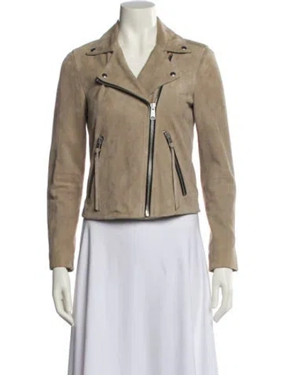 Pre-owned Allsaints Suede Biker Jacket In Neutral