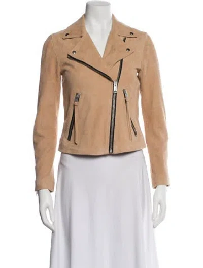Pre-owned Allsaints Suede Biker Jacket In Neutral