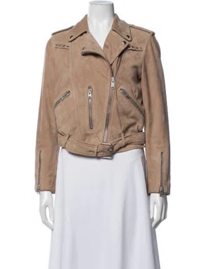 Pre-owned Allsaints Suede Biker Jacket In Neutral