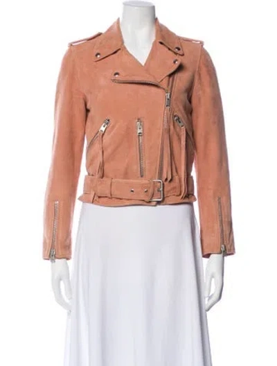 Pre-owned Allsaints Suede Biker Jacket In Pink