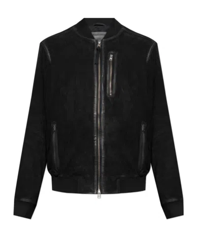 Allsaints Suede Bomber Jacket In Black