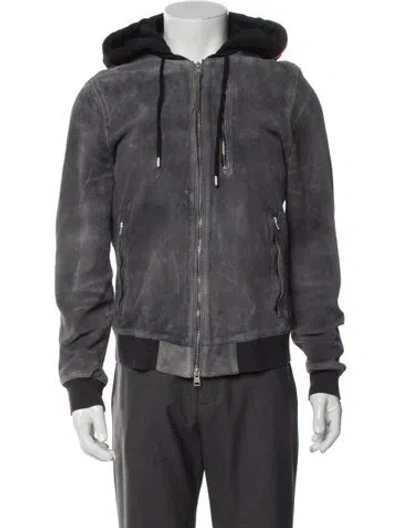 Pre-owned Allsaints Suede Bomber Jacket In Blue