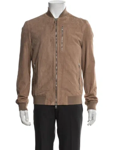Pre-owned Allsaints Suede Bomber Jacket In Brown