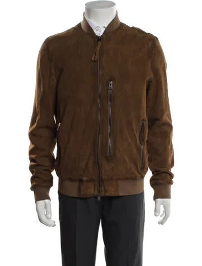 Pre-owned Allsaints Suede Bomber Jacket In Brown