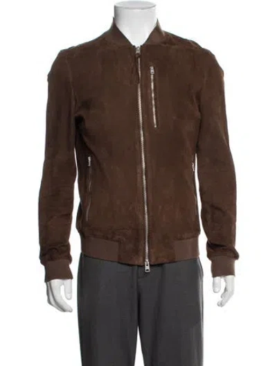 Pre-owned Allsaints Suede Bomber Jacket In Brown