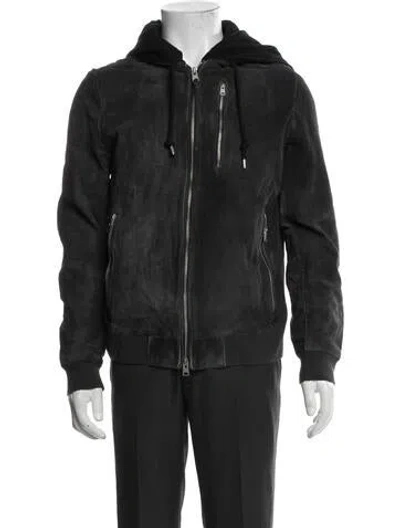 Pre-owned Allsaints Suede Bomber Jacket In Gray