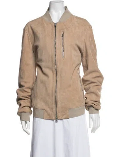 Pre-owned Allsaints Suede Bomber Jacket In Neutrals