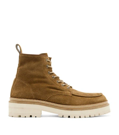 Allsaints Castle Suede Lace Up Boots In Tan