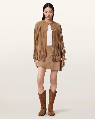 Allsaints Suede Clara Whip Suede Mini Skirt In Brown