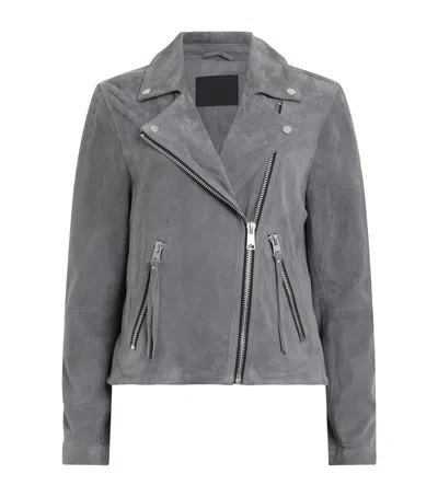Allsaints Suede Dalby Biker Jacket In Grey