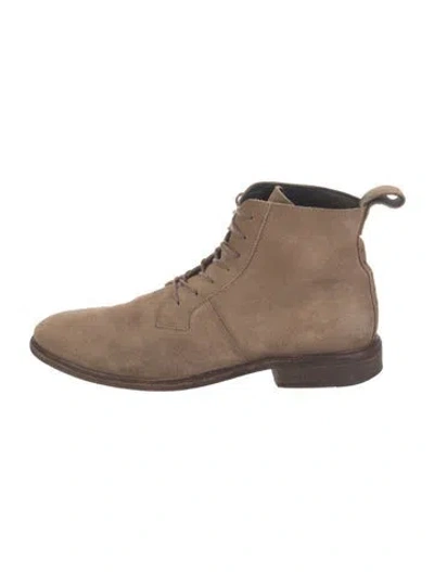 Pre-owned Allsaints Suede Embroidered Accent Lace-up Boots In Brown/neutrals